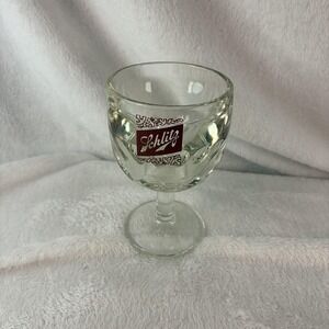 Vintage 1970s Schlitz Beer Thumbprint Goblet Glass Heavy Stemmed Schooner 6" EVC